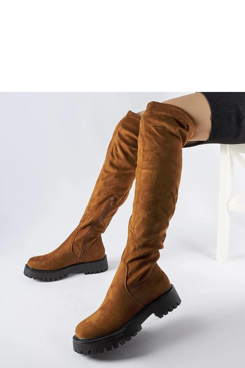 Bottes cuissardes suédine marron chic élégantes fermeture éclair semelle épaisse confort automne hiver femmes