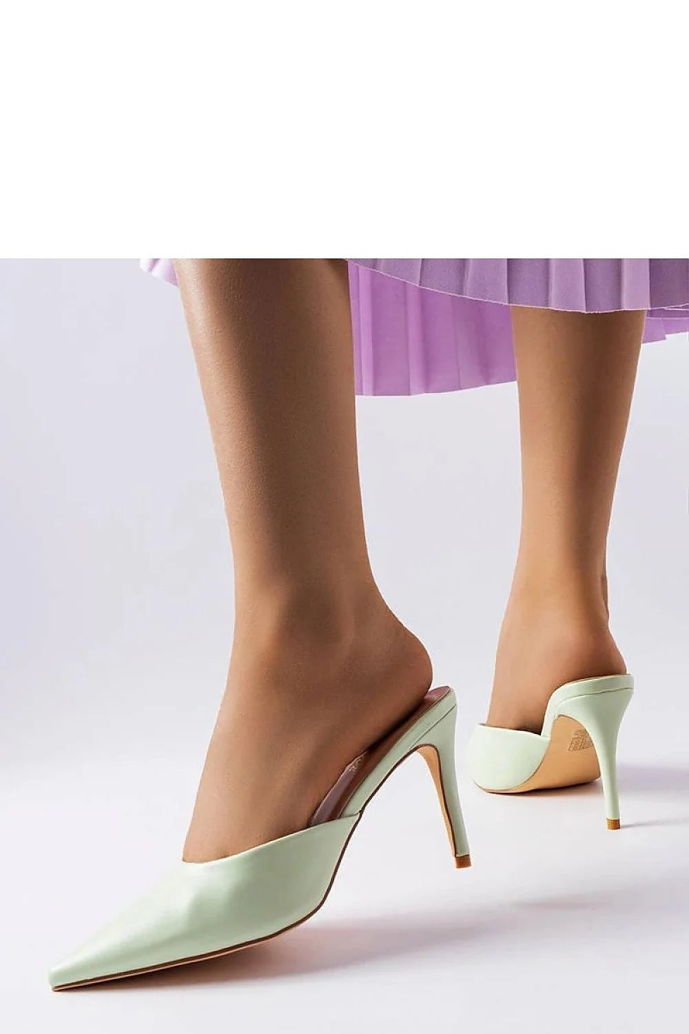 Escarpins à talons hauts mules vert pastel cuir éco-léger design épuré mode féminin occasion spéciale femmes
