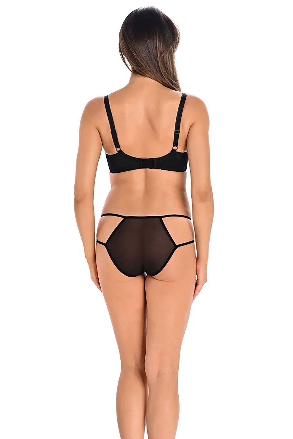 lingerie sexy femme noir satinée mesh tulle soutien gorge armatures bonnets moulés bretelles réglables tanga échancré découpes empiècements maintien galbant