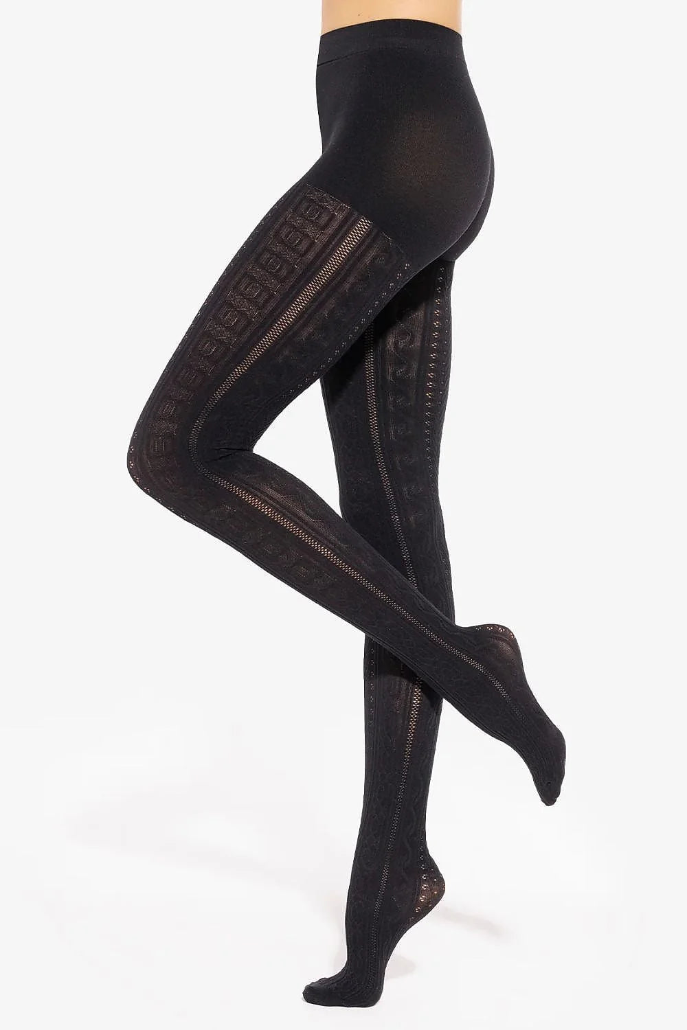 collant Gatta Fabiane noir motif tressé vertical ajouré panneaux latéraux oeillets maille tricotée extensible maintien gainant taille haute