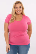 T-shirt pour femme grande taille style décontracté rose vif coupe ajustée manches courtes col rond classique