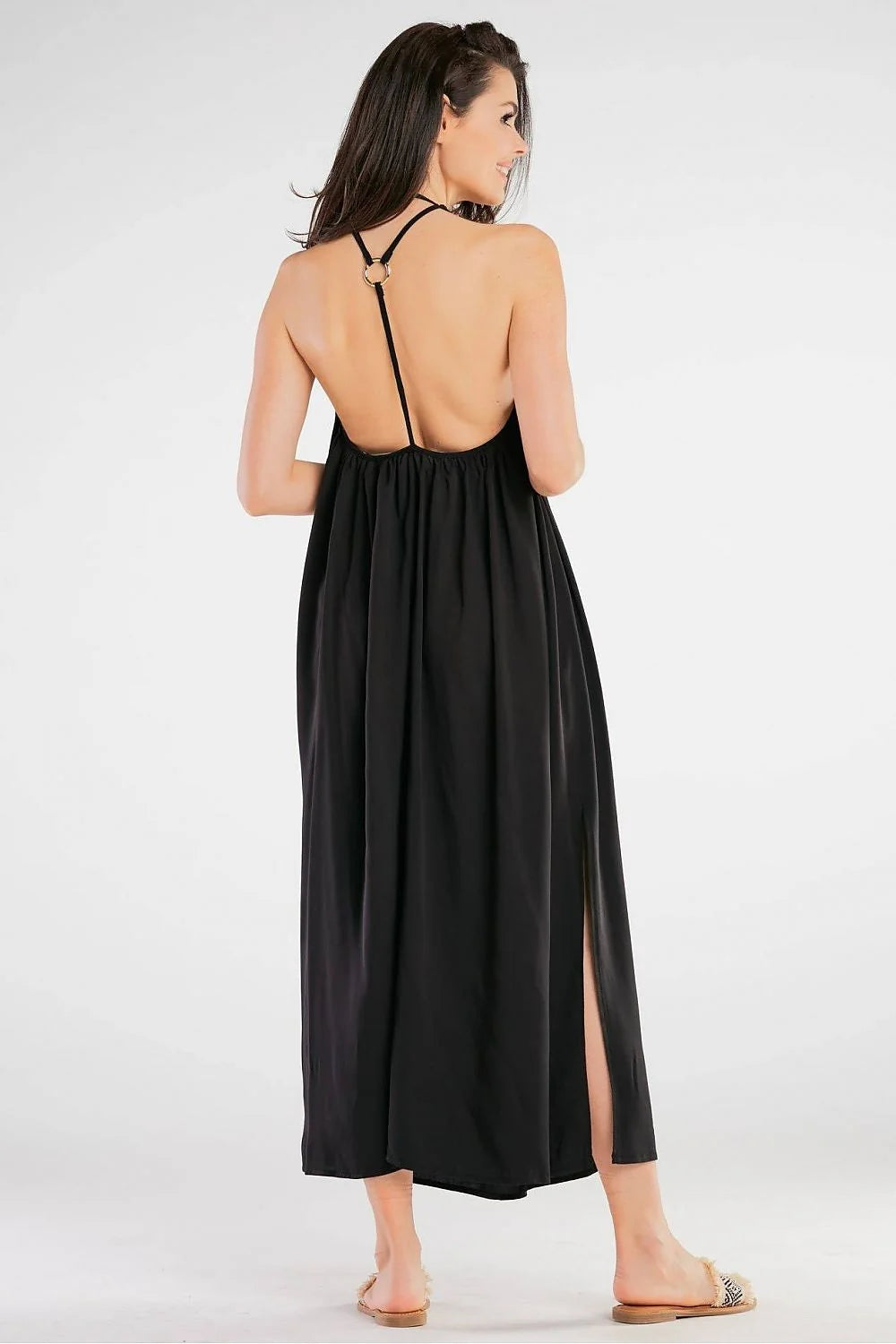 Robe de jour awama rouge vif longue fluide décolleté bateau bretelles fines matière légère