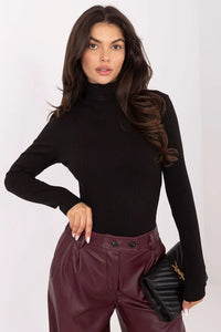 pull femme col roulé polo côtelé fin manches longues slim extensible coton élasthanne noir polyvalent chic confortable élégant