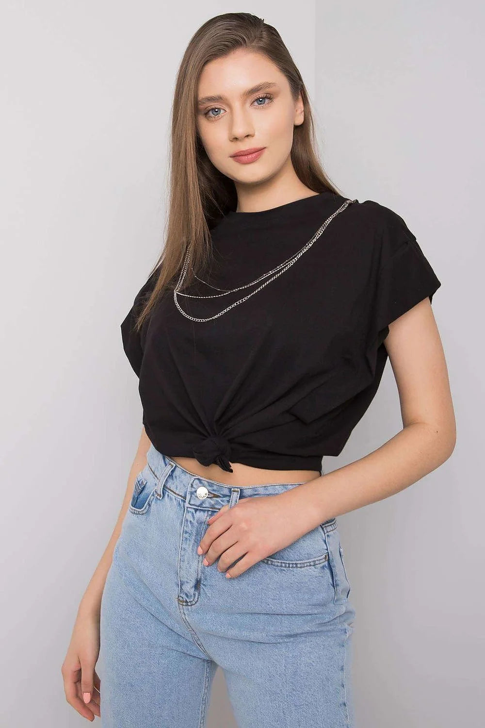 Chemisier femme Casual Chic Tissu Coton Lavande Doux Coupe Large Manches Courtes Chaînes Métalliques Détachables