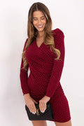 robe mini évasée élégante féminine soirée festive paillettes scintillante manches longues décolleté cachecoeur fronces asymétriques viscose polyester confortable légère glamour