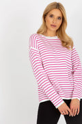 chandail femme Rue Paris marinière rayures fuchsia blanches manches longues encolure bateau maille fine coton mélange coupe oversize