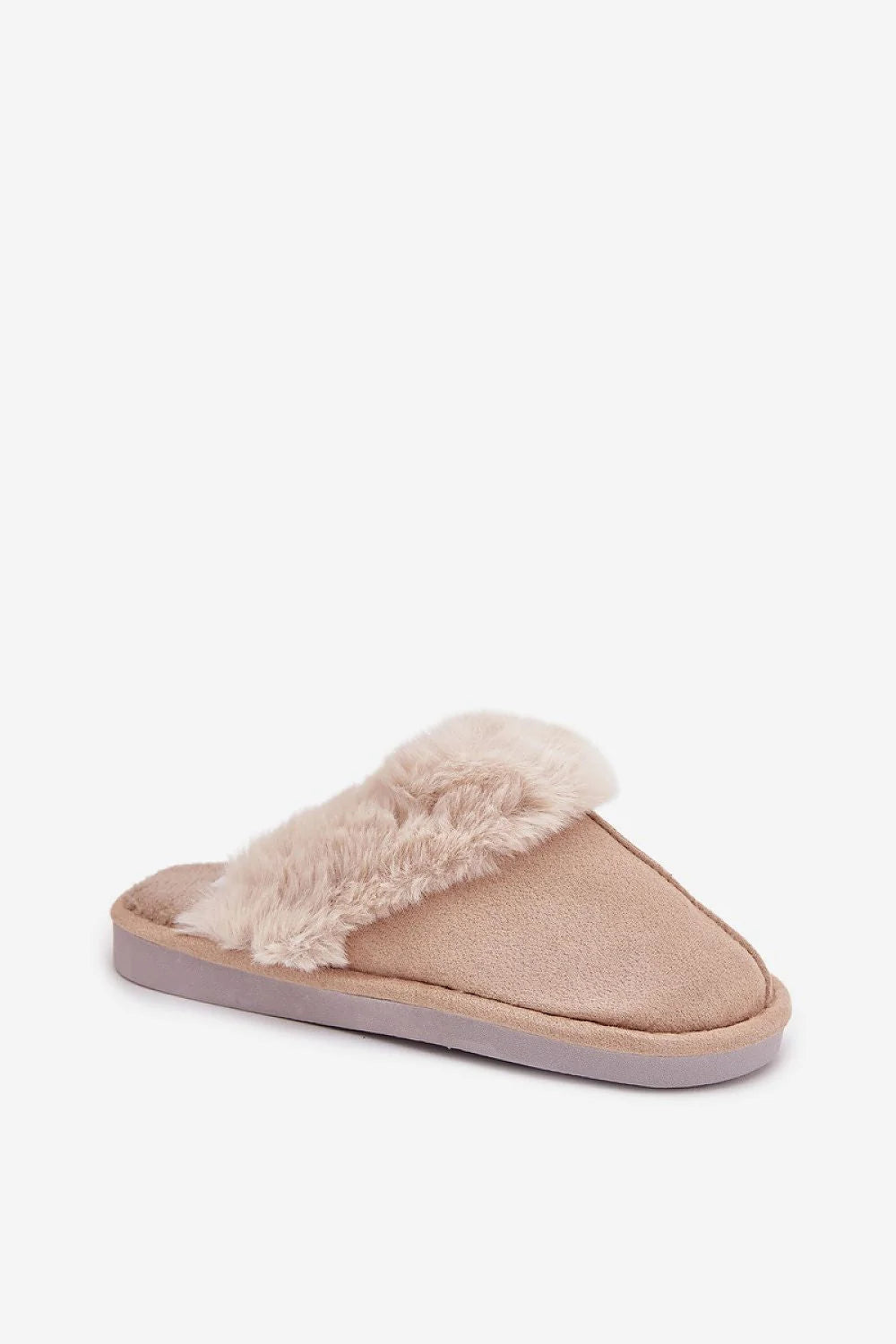 chaussons mules femme suédine beige nude fourrure synthétique épaisse doublure moelleux intérieur semelle antidérapante bout fermé confort chaleureux