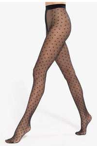 collant femme noir transparent micropois allover rétro moderne taille haute large ceinture élastique empiècement opaque maintien maille elasthanne