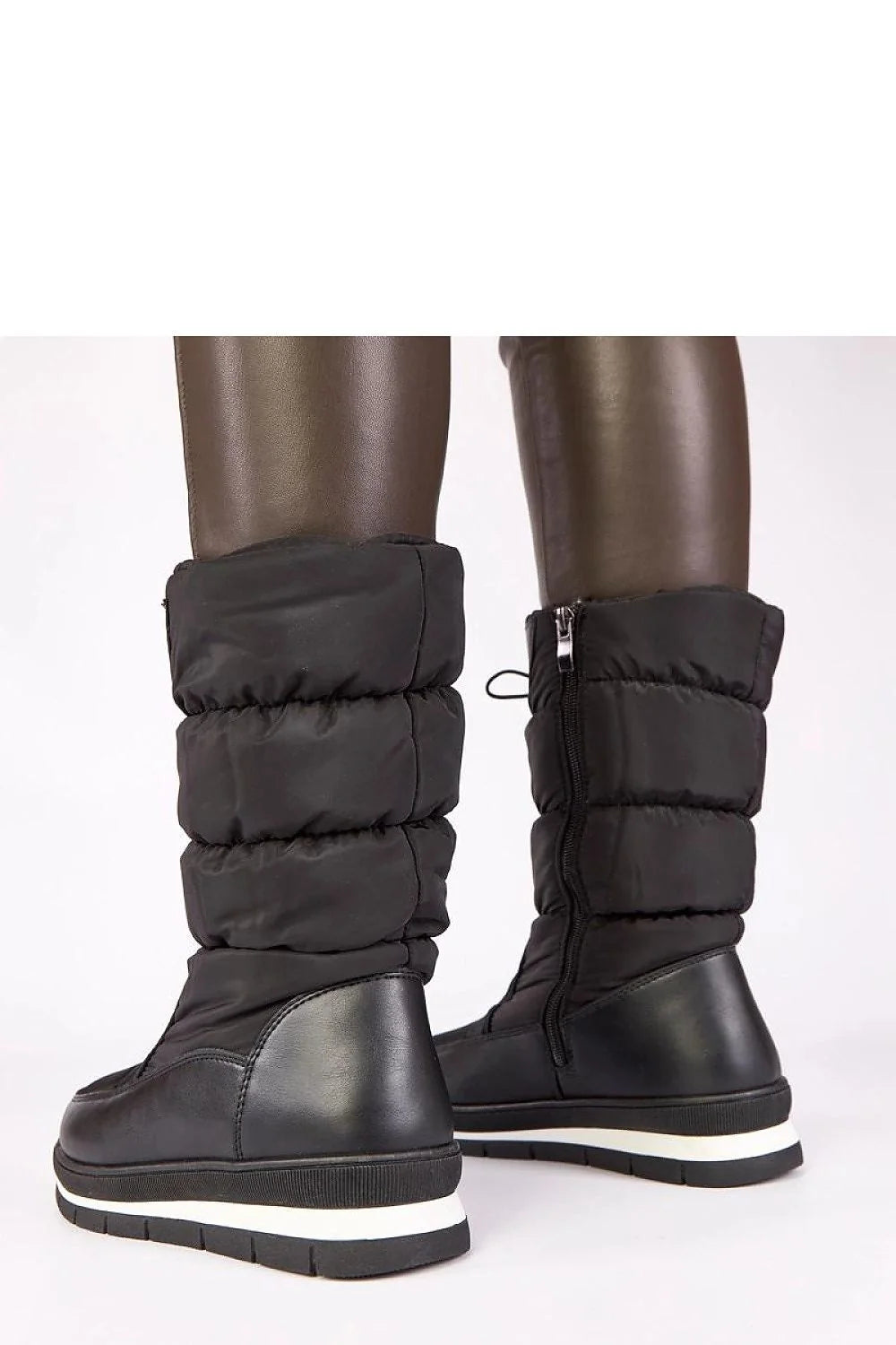bottes neige noires talon bas cordon serrage mi mollet tige matelassée tissu technique simili cuir semelle crantee antiderapante