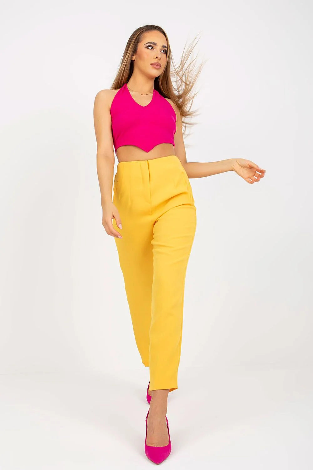 pantalon femme xsapienza taille haute droit élégant finitions soignées polyester viscose extensible confortable durable fermeture invisible poches simili cuir