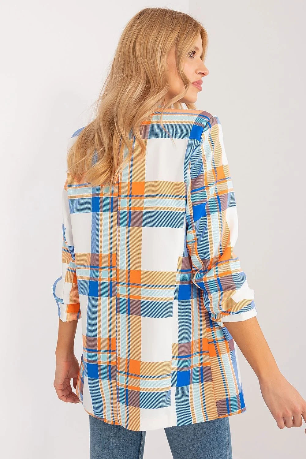 Veste femme moderne chic style décontracté coupe droite carreaux colorés polyester summer wear Italy Moda