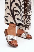 sandales femme simili cuir écologique plateforme liège anatomique suédée bride réglable large boucle métal argenté bout ouvert crantée