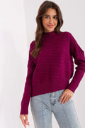 Pull-over femme style moderne coupe ample manches longues motifs rayures texturées couleur pourpre violette matériau tricoté chaud et confortable