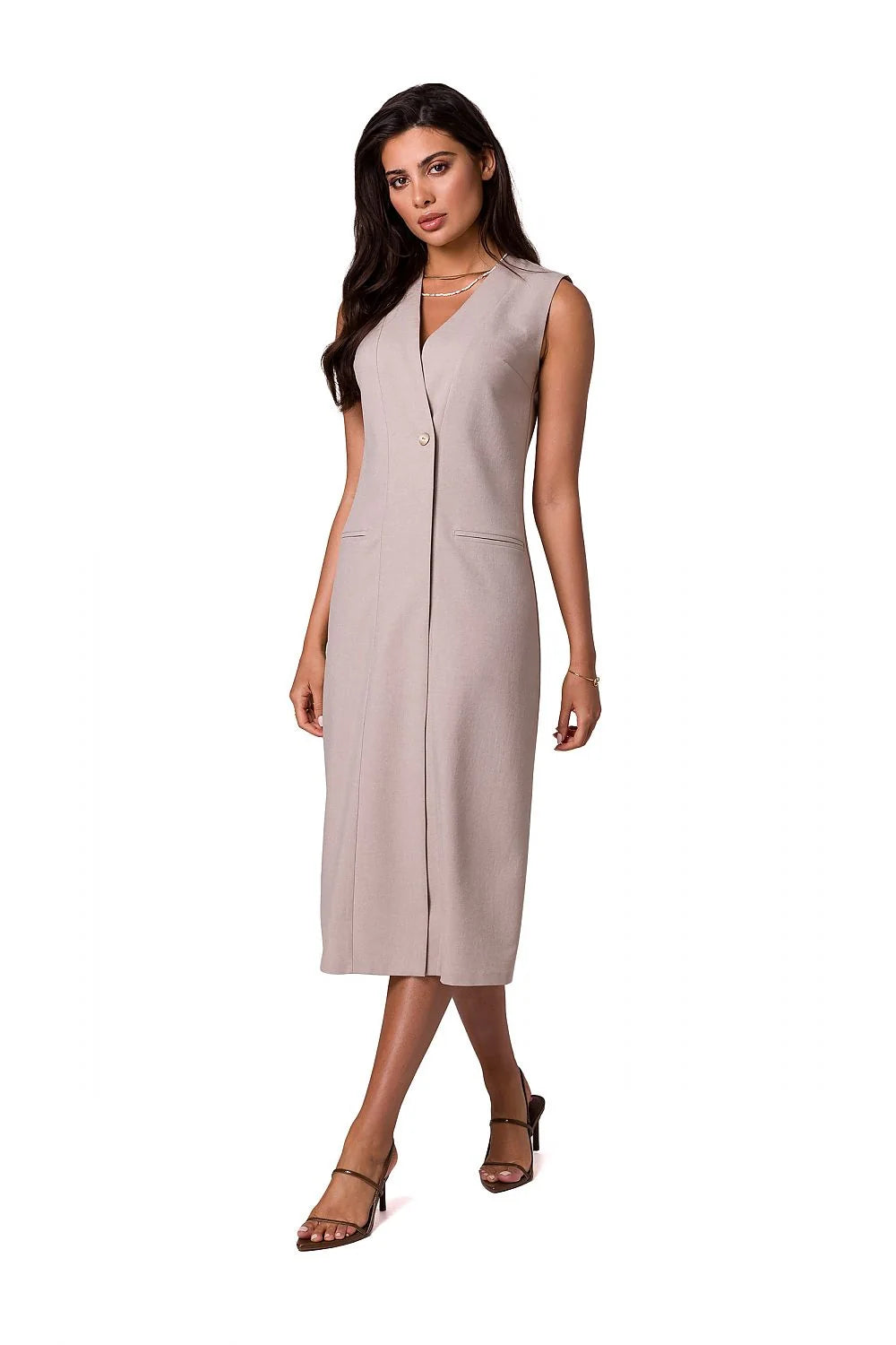 Robe blazer sans manches style élégant pour femme, coupe ajustée, blanche, polyester, occasion formelle, été
