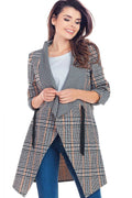 Blazer femme polyester chic moderne à carreaux noir blanc orange ceinture tendance élégant automne