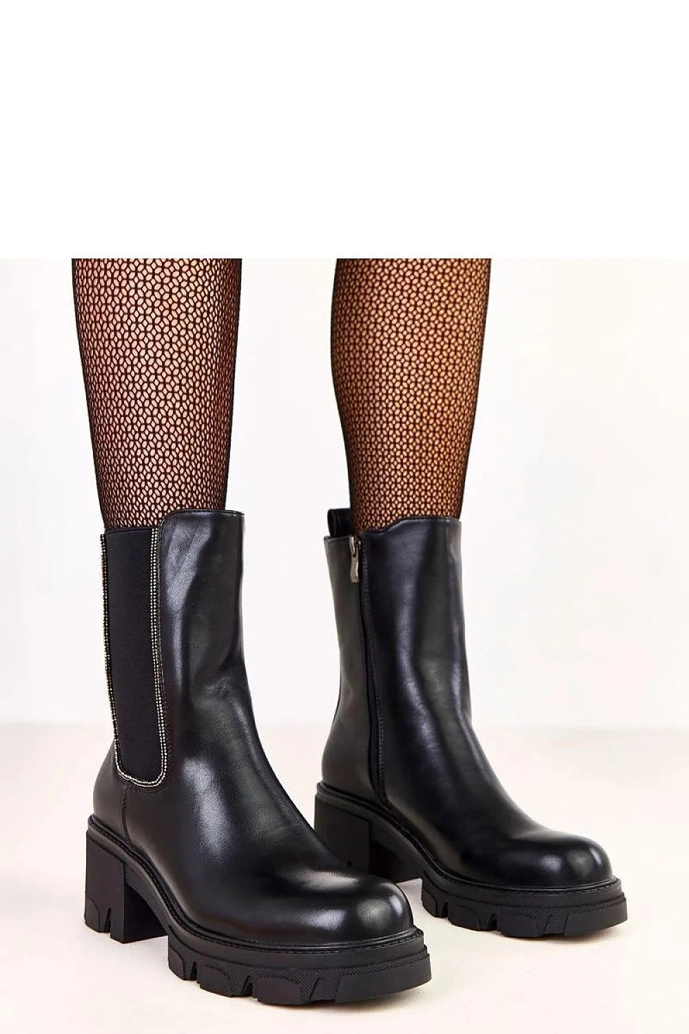 bottines femme chelsea cuir synthétique noir bout rond talon bloc moyen tige 18cm plateforme crantée élastique latéral zip intérieur élégant