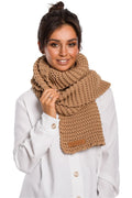 écharpe tricotée BE Knit maille épaisse beige camel longue généreuse chaude douce côtelée élégante intemporelle durable volumineuse enroulable
