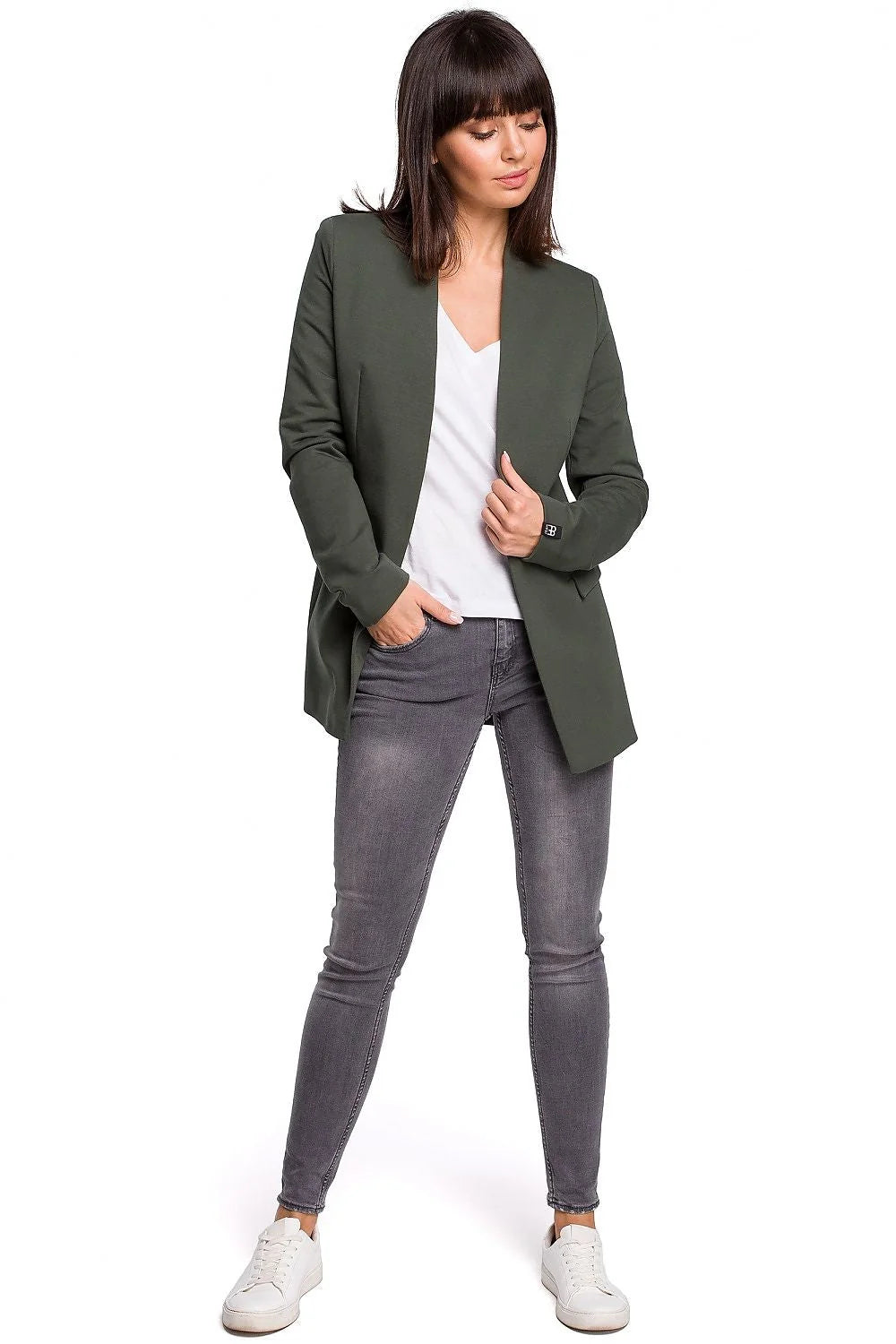 blazer femme BeWear rouge vif ajusté cintré manches longues col châle poches rabat doublé coton élasthanne confortable structuré