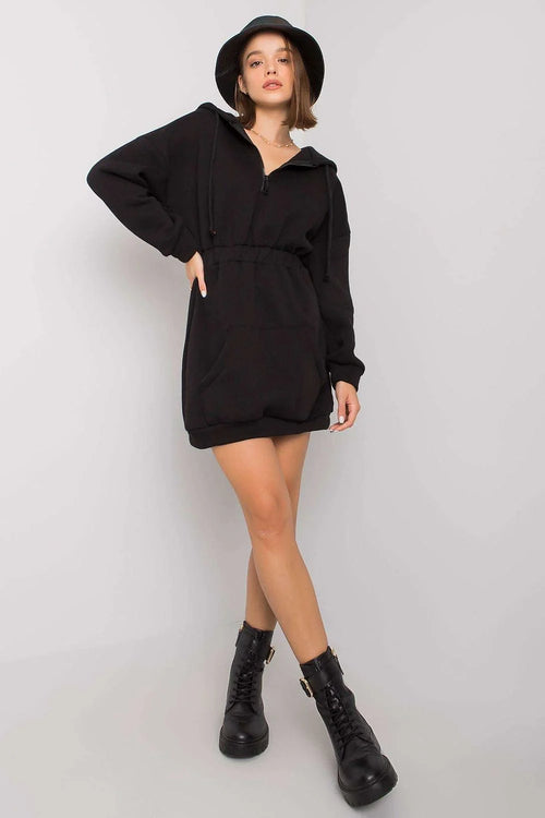 Robe sweat à capuche en coton noir décontractée chic moderne pour femmes look urbain élégant