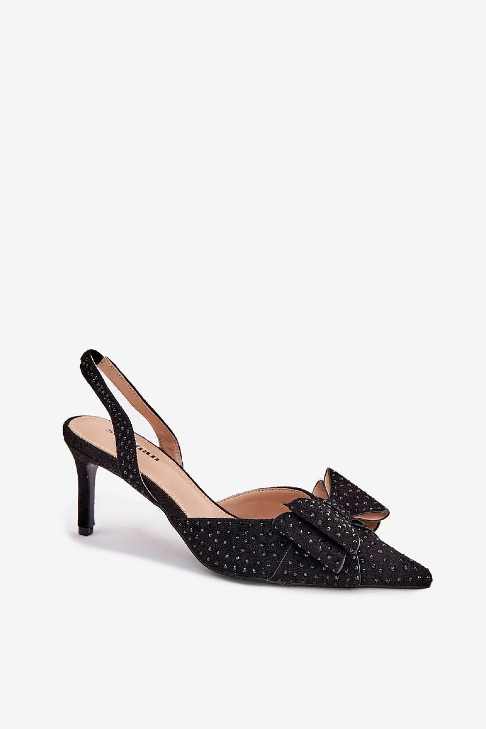 Talons hauts élégants design moderne Cristaux perles noires Soirée Mariage Femme Haute qualité Confort Taille ajustable Coupe pointue Décoration nœud