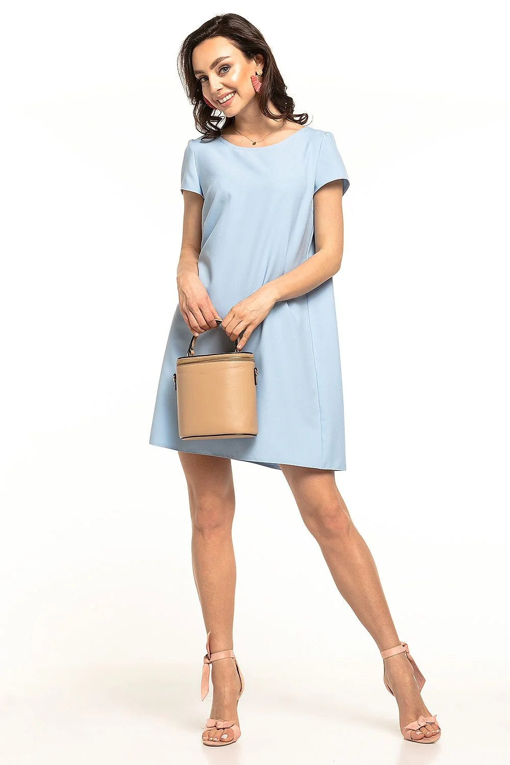 Robe de jour en coton bleu clair élégante manches courtes ajustable pour femmes modernes estivales