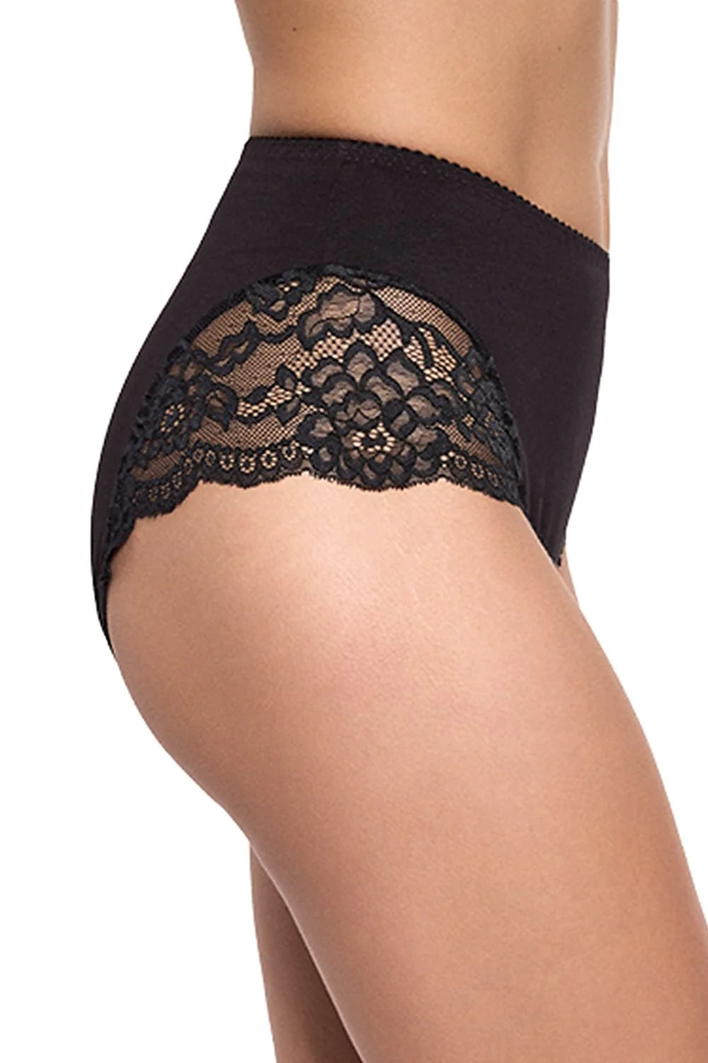 culotte haute femme élégante dentelle florale noire stretch coton élasthanne respirante confortable maintien couvrante bordure fine discrète
