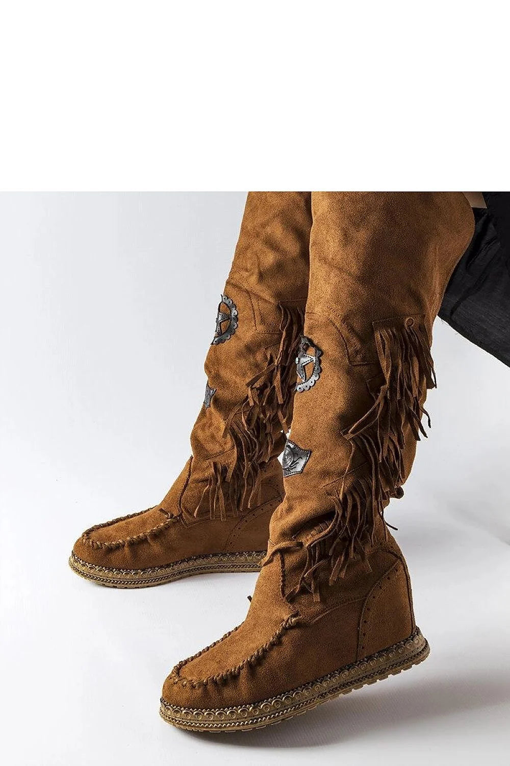 Bottes cothurnes boho-chic cuir écologique talons compensés design ethnique style décontracté femmes hiver 2023