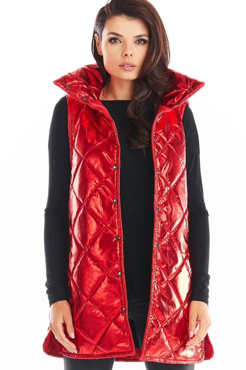 Veste sans manches noire matelassée brillante moderne femmes automne hiver confort mode tendance