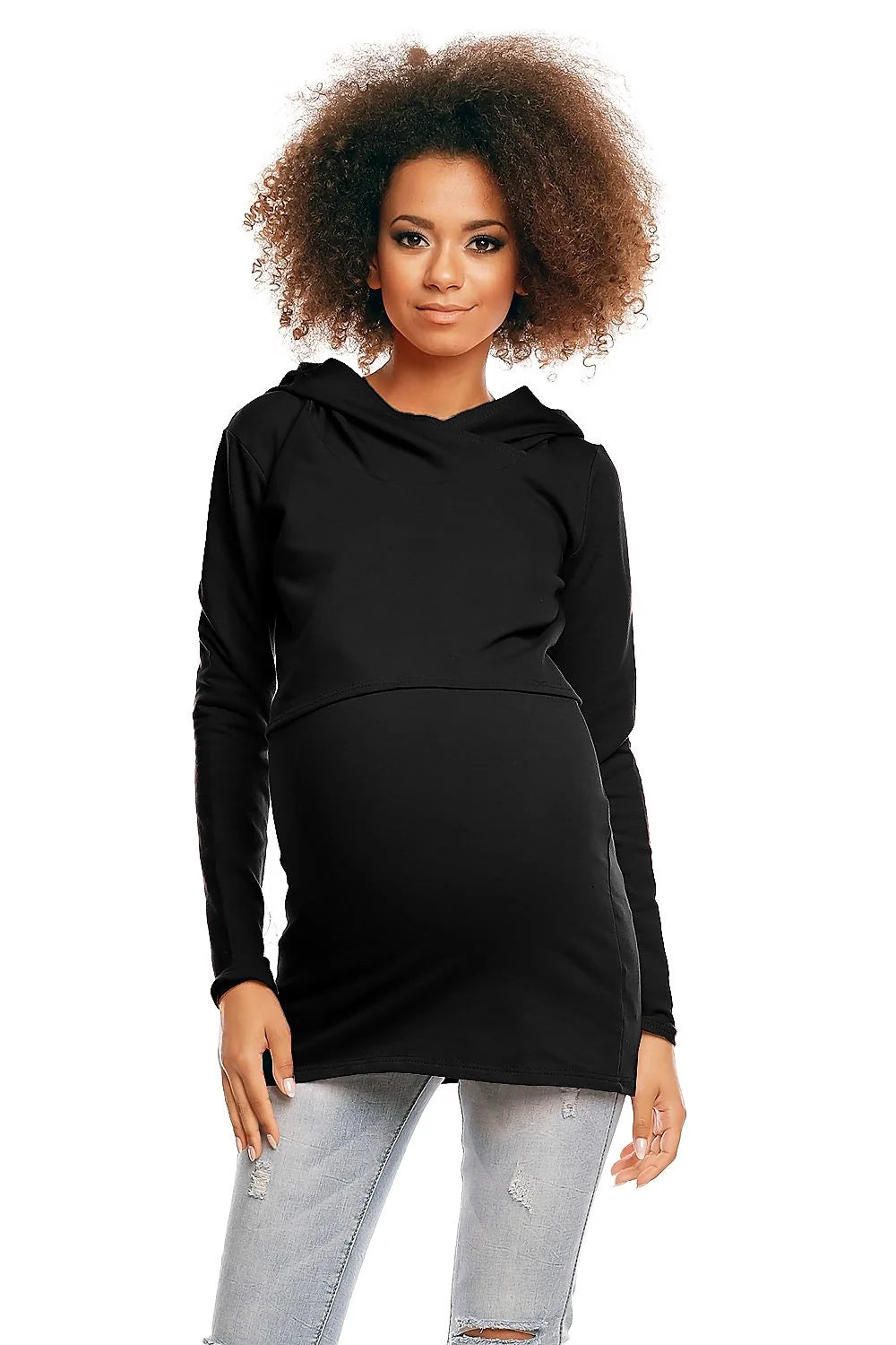 Sweatshirt maternité coton col drapé élégant confortable bleu clair pour futures mamans mode pratique