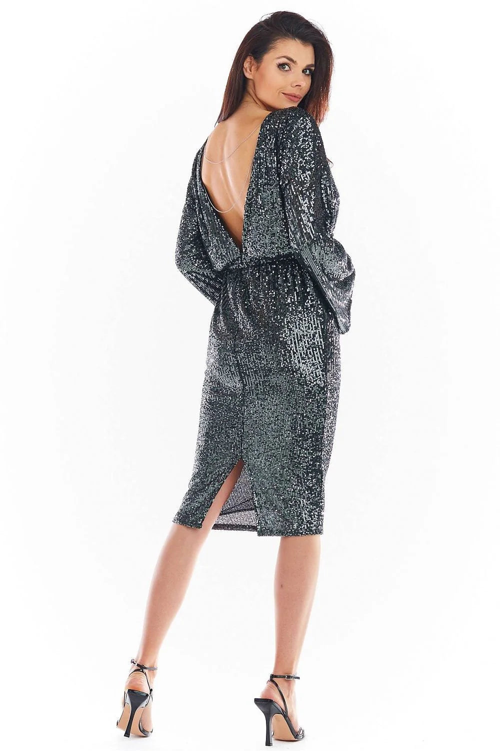 Robe élégante noire paillettes manches longues soirée glamour pour femme tendance cocktail soirée spéciale