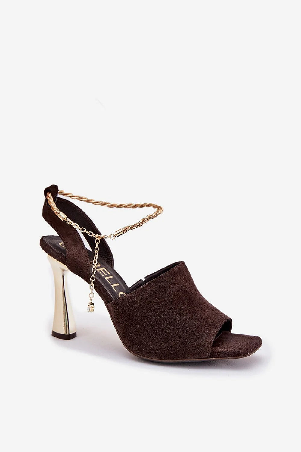 Sandales à talons stiletto Che Bello design élégant ouvert orteils cuir naturel doré cheville chaines femmes