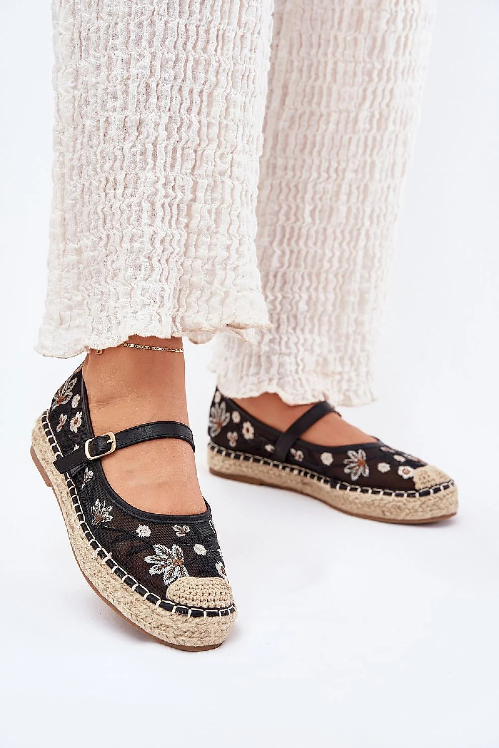 espadrilles femme mary jane tulle noir brodé fleurs beige bride boucle réglable semelle plateforme jute respirantes confortables bohème