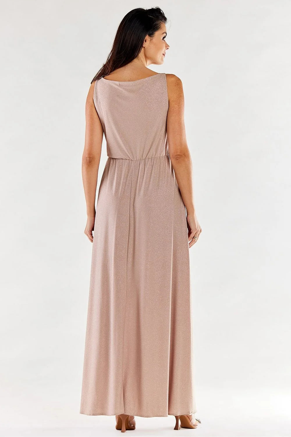 robe longue fuchsia drapée décolleté bénitier bretelles fines fente haute latérale taille élastique stretch scintillant fluide soyeuse cintrée glamour cérémonie