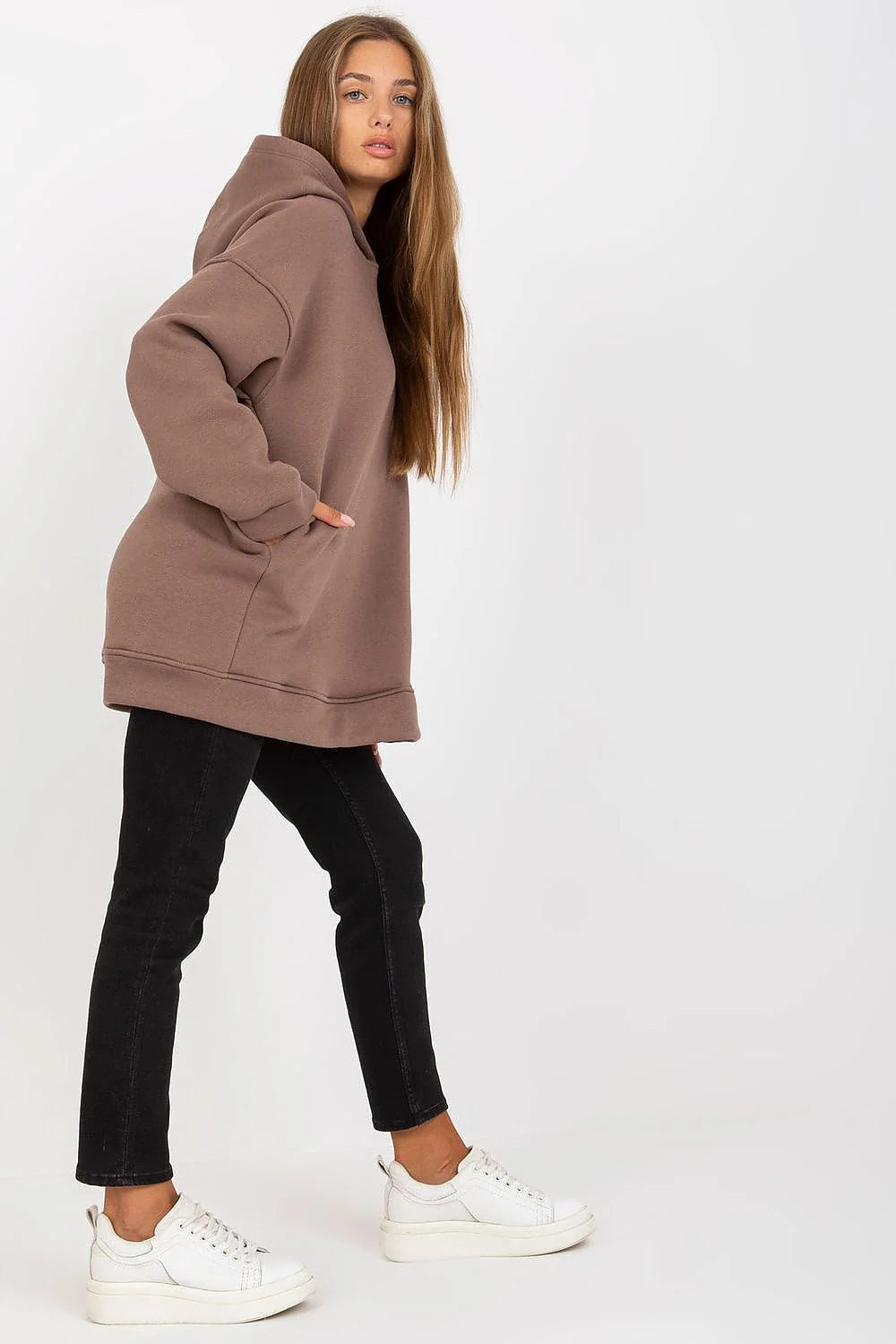 Sweatshirt BFG ample pour femmes manches longues capuche poches kangourou coton élasthanne moderne tendance