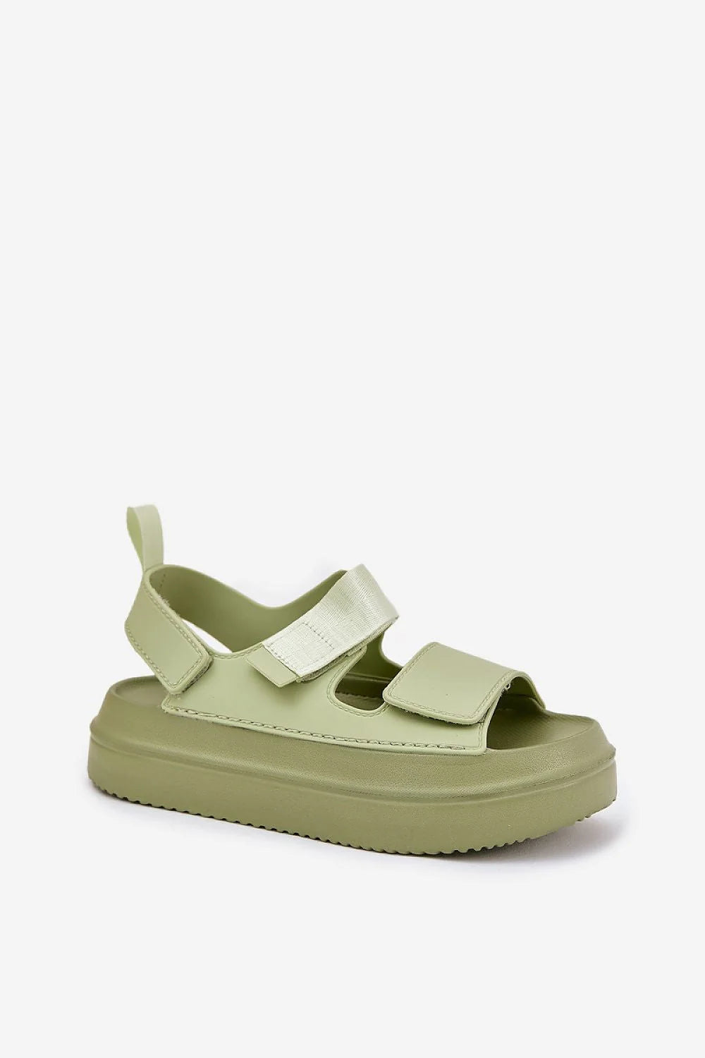 Sandales plates pour femmes style minimaliste vert pastel cuir artificiel semelle plateforme 4.5 cm fermure scratch