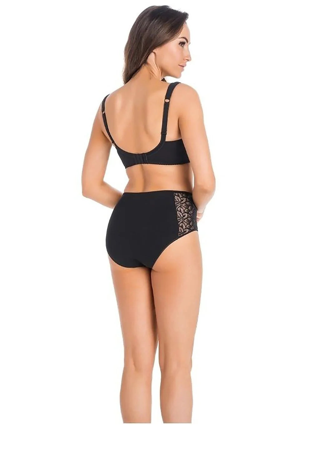 Soutien-gorge exclusif eco couleur noire semi-dosé coton dentelle extensible motifs floraux support poitrine lourde femme