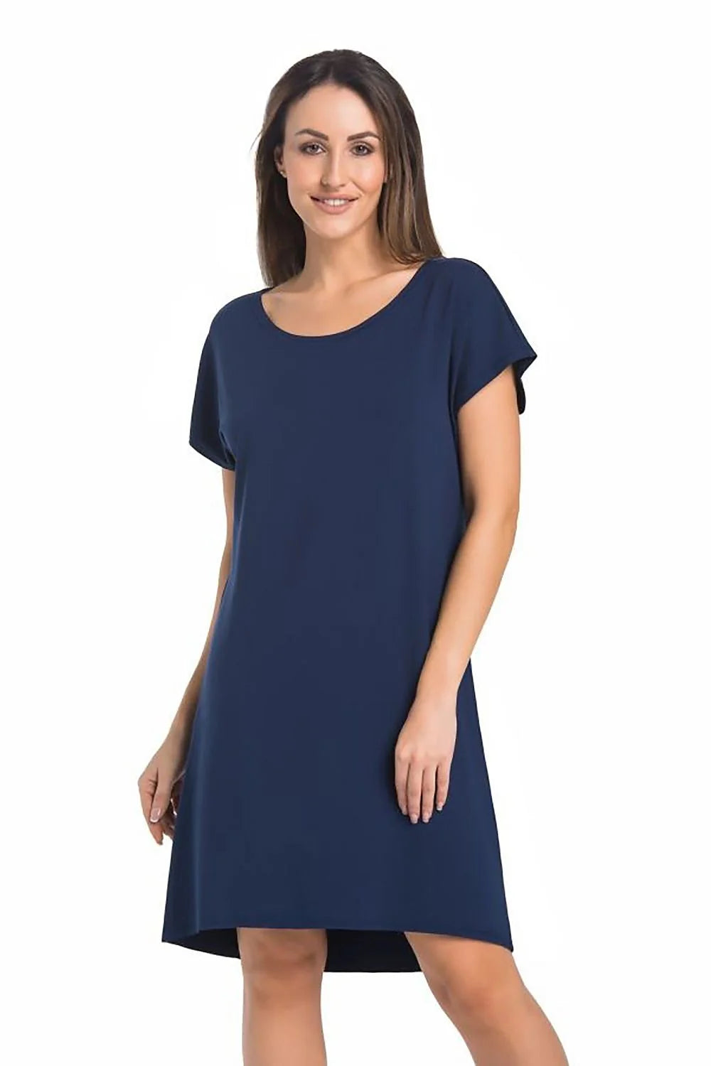 Chemise de nuit Teyli pour femme en viscose bleu marine coupe droite manches courtes style épuré