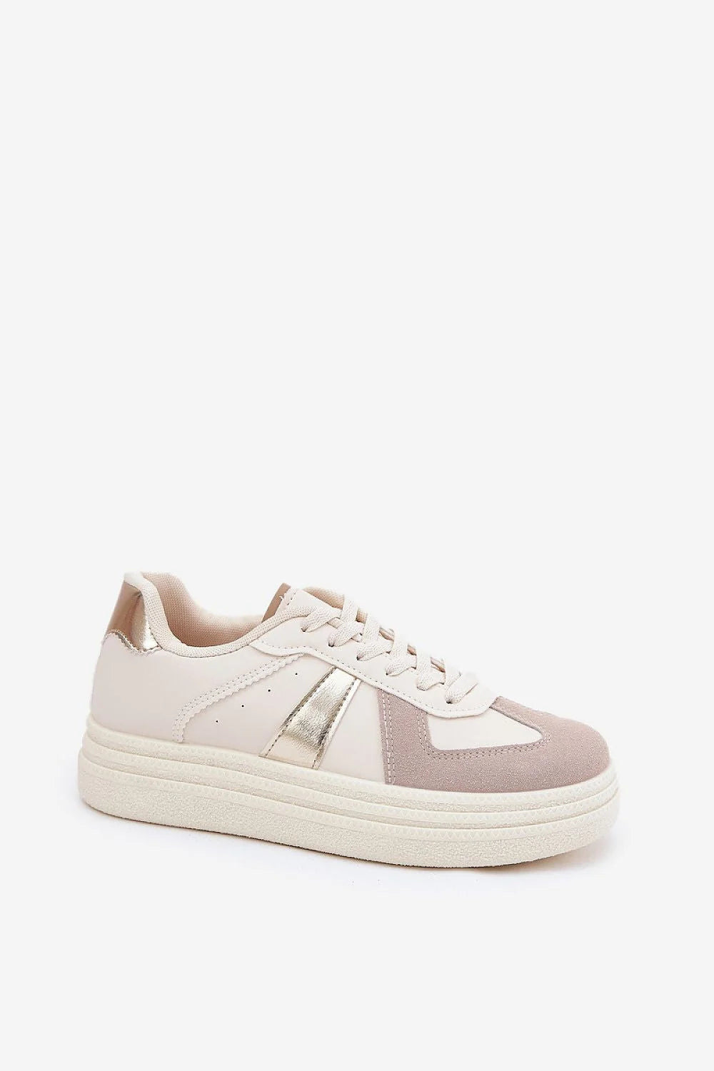 Chaussures de sport modernes élégantes pour femmes en cuir synthétique, beige, doré, tige basse, amorti confortable, occasions quotidiennes, style casual chic