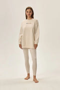 Pyjama Henderson deux pièces loungewear oversize sweatshirt encolure ronde manches longues maille douce beige clair legging slim taille haute
