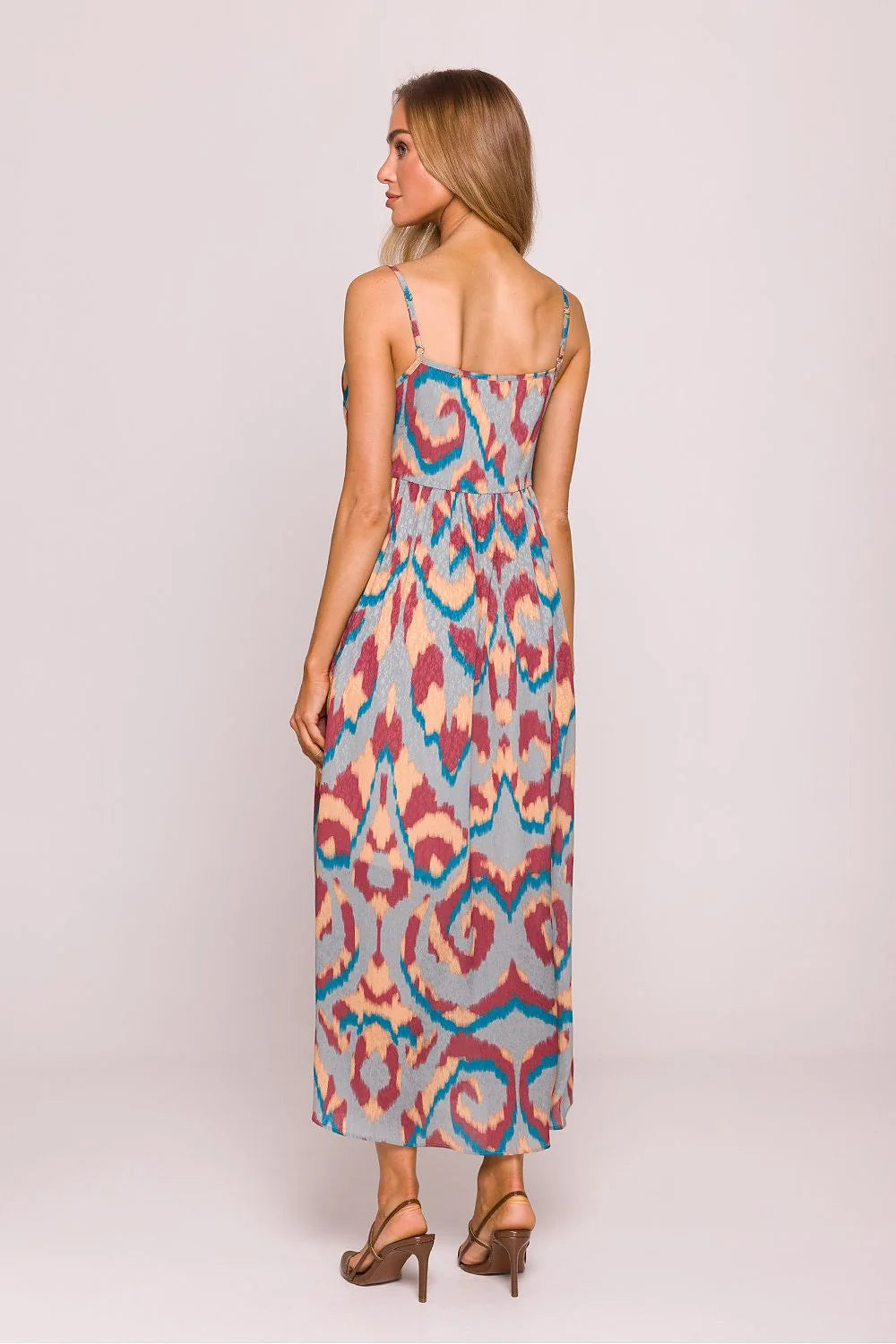 Robe de jour Moe style bohème ikat multicolore encolure V longue manches courtes femmes été plage