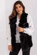Gilet en fausse fourrure noir pour femme, style élégant, coupe ajustée, sans fermeture, texture douce