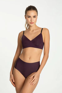 culotte taille haute prune foncée microfibre extensible élasthanne douceur confort maintien léger coupe invisible silhouette sublimée élégance sensuelle