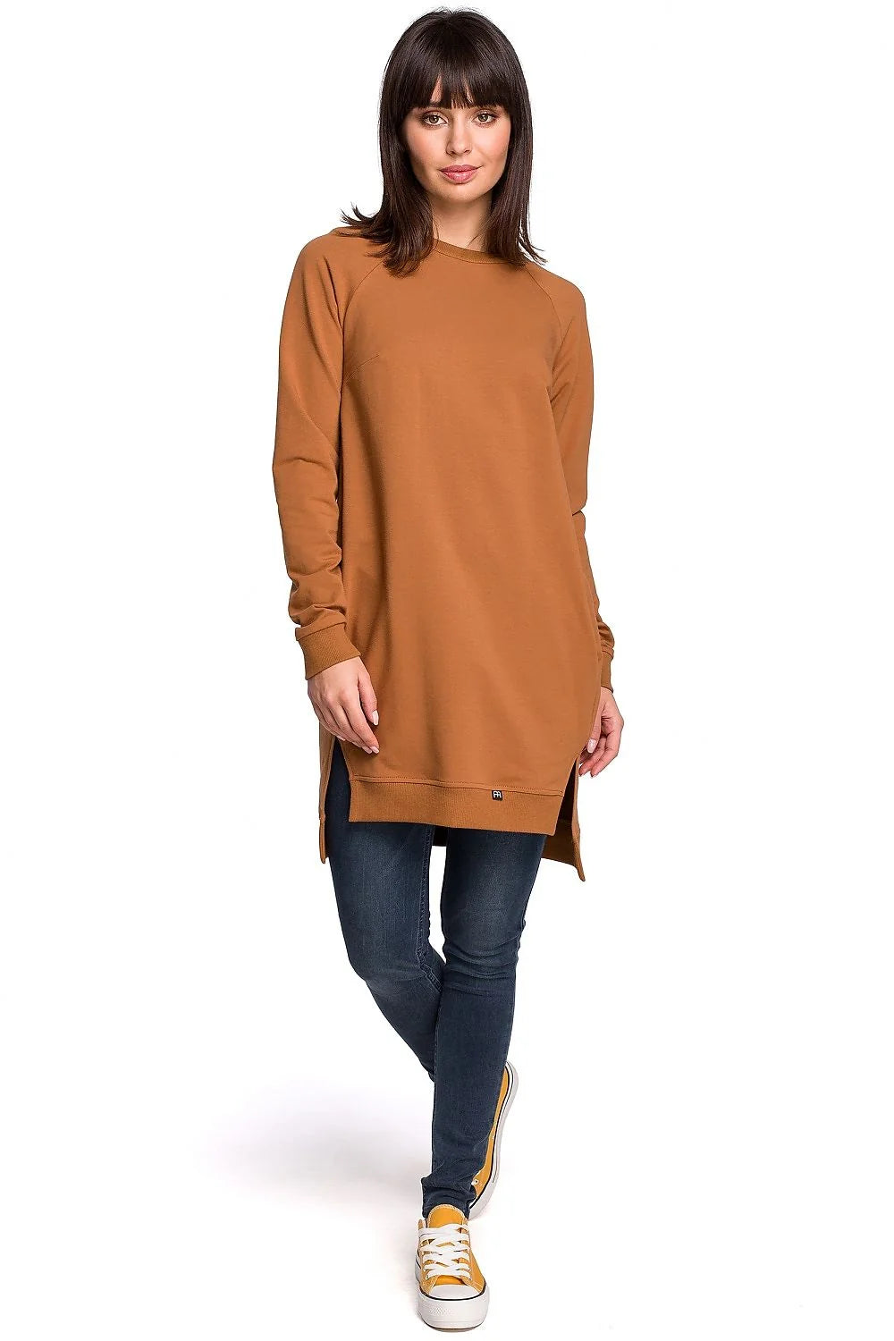 Sweat-shirt femme coton casual ample marron camel confortable manches longues style décontracté mode élégante