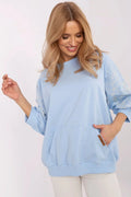 Sweatshirt femme bleu clair manches longues broderie florale confort style urbain quotidien