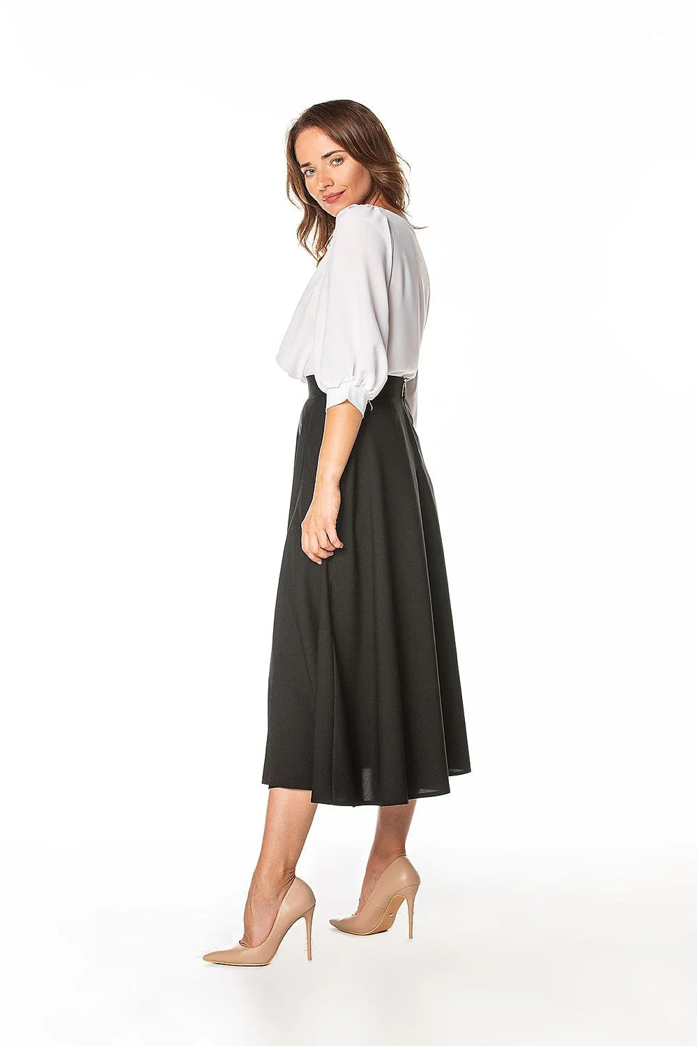 Jupe élégante noire pour femme, coupe haute, fente latérale, polyester élasthanne, tailles XS à XXL