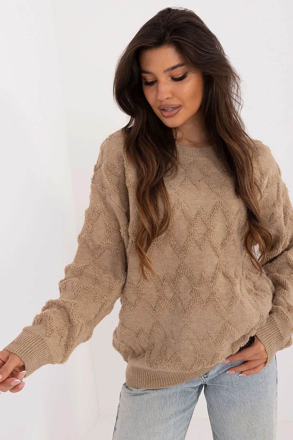 Chandail pour femme style casual texture variée manches longues encolure ronde acrylique nylon polyester