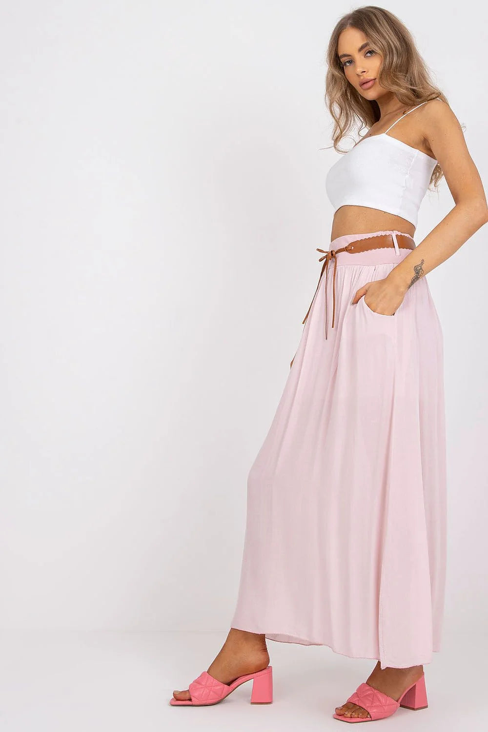 Jupe longue Och Bella taille haute doublée sangle supplémentaire viscose 100 % mode féminine été élégante décontractée