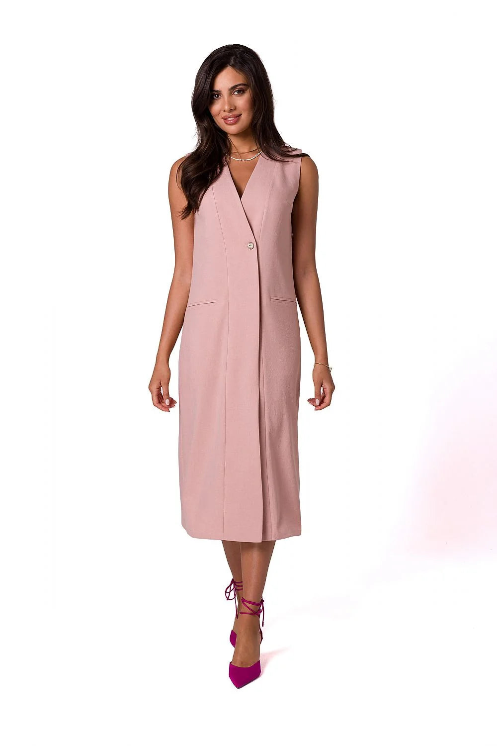 Robe blazer sans manches style élégant pour femme, coupe ajustée, blanche, polyester, occasion formelle, été