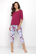 Pyjama Femme Élégance et Confort Manches 3/4 Décolleté en U Pantalon 7/8 Taille Élastique