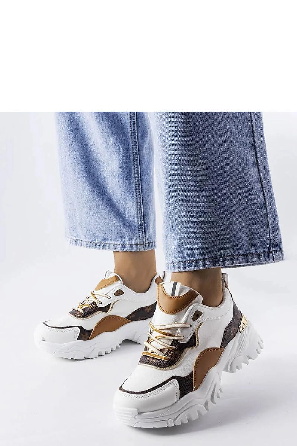 Baskets mode femmes design audacieux white brown gold chunky comfort style urban daily wear trendy shoes